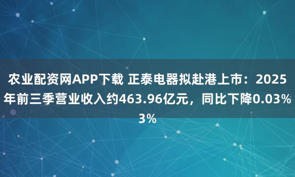农业配资网APP下载 正泰电器拟赴港上市：2025年前三季营业收入约463.96亿元，同比下降0.03%